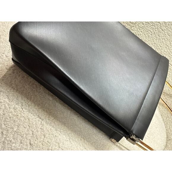 Vintage Cartier Black Brushed Leather Handbag with Gold & Silver Metal Handle - Picture 6 of 9